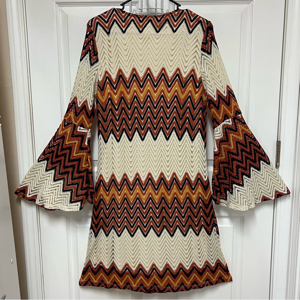 Tacera Chevron Pattern Bell Sleeve Dress - Picture 10 of 16